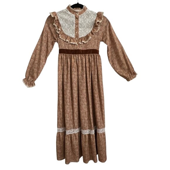 Vintage 70s Cinderella Prairie Dress Lace Ruffle Floral Western Sz 10 *READ* USA - Picture 1 of 10